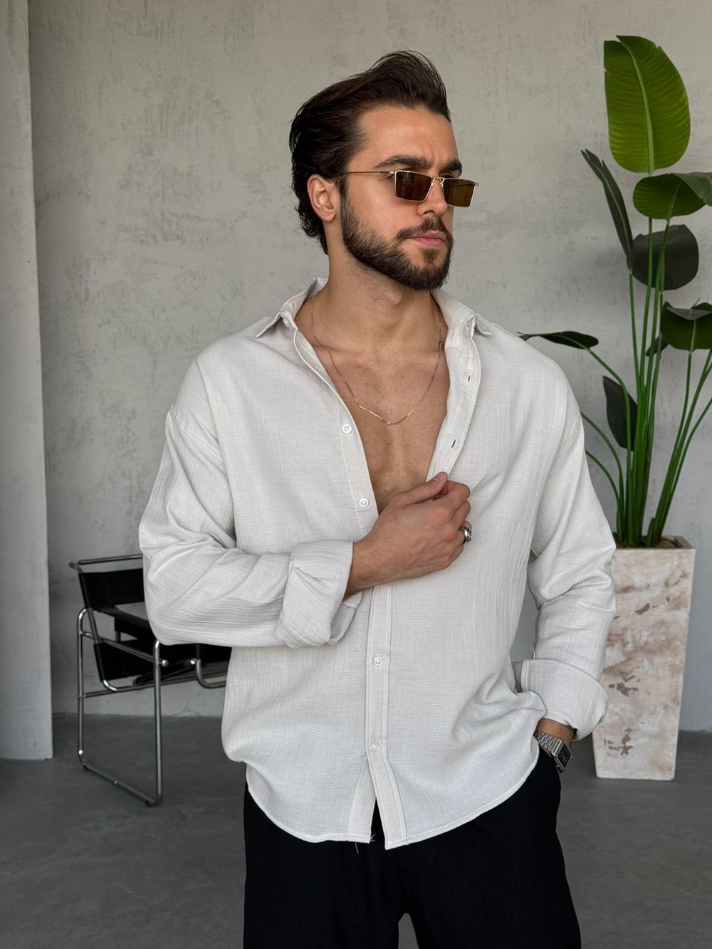 Müslin Kumaş Oversize Gömlek - Taş