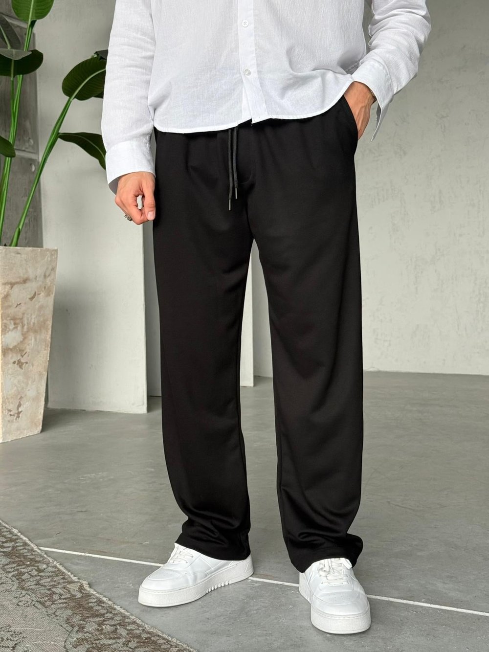 Örme Gabardin Baggy Pantolon G - Siyah