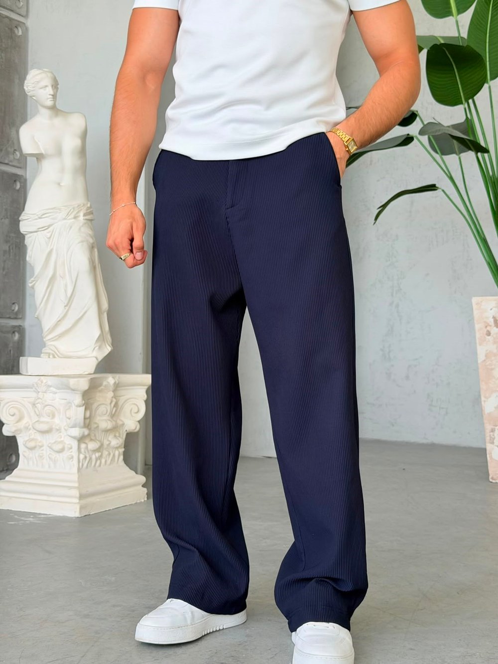 OTTOMAN KUMAŞ BAGGY PANTOLON  -LACİVERT