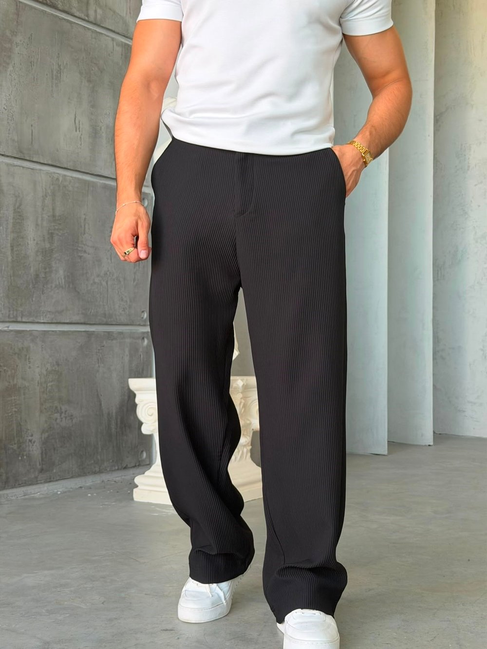 OTTOMAN KUMAŞ BAGGY PANTOLON  -SİYAH