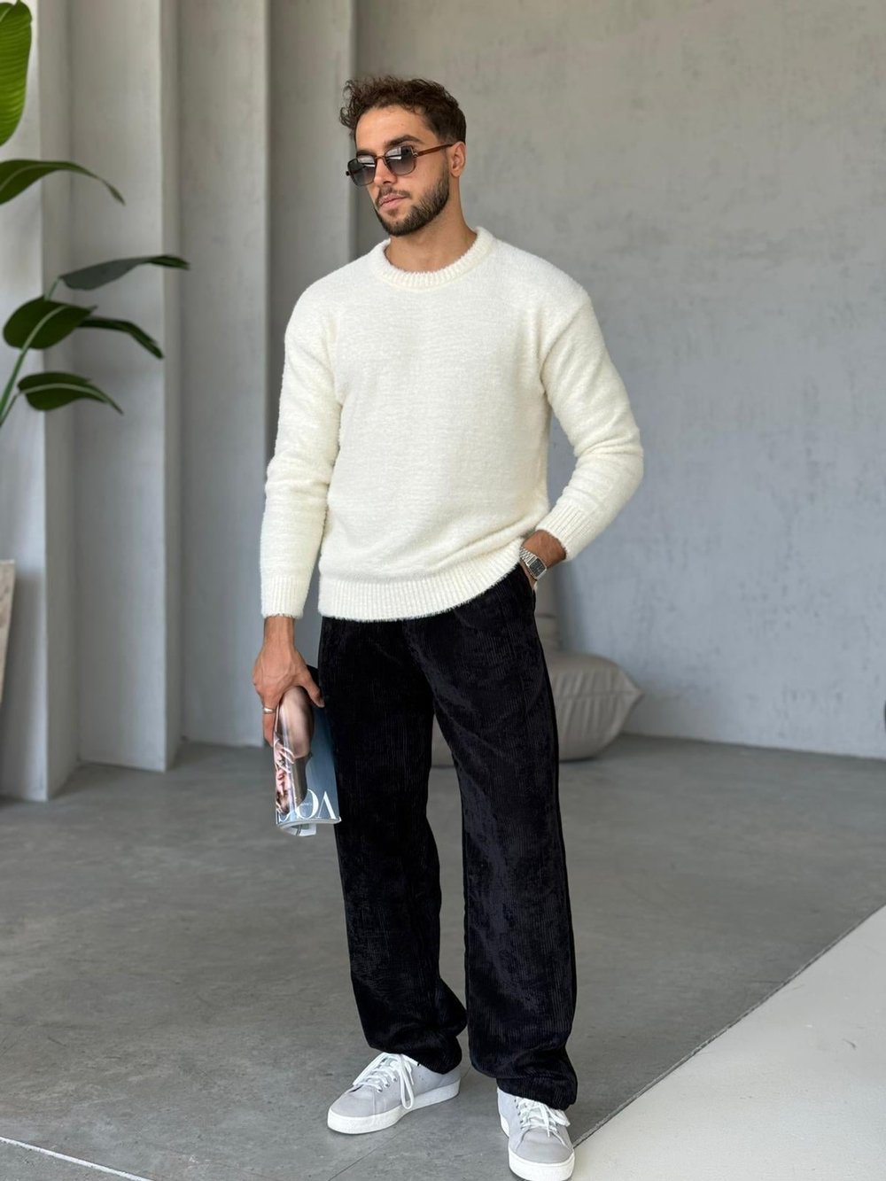 Oversize Basic Yün Kazak Ekru