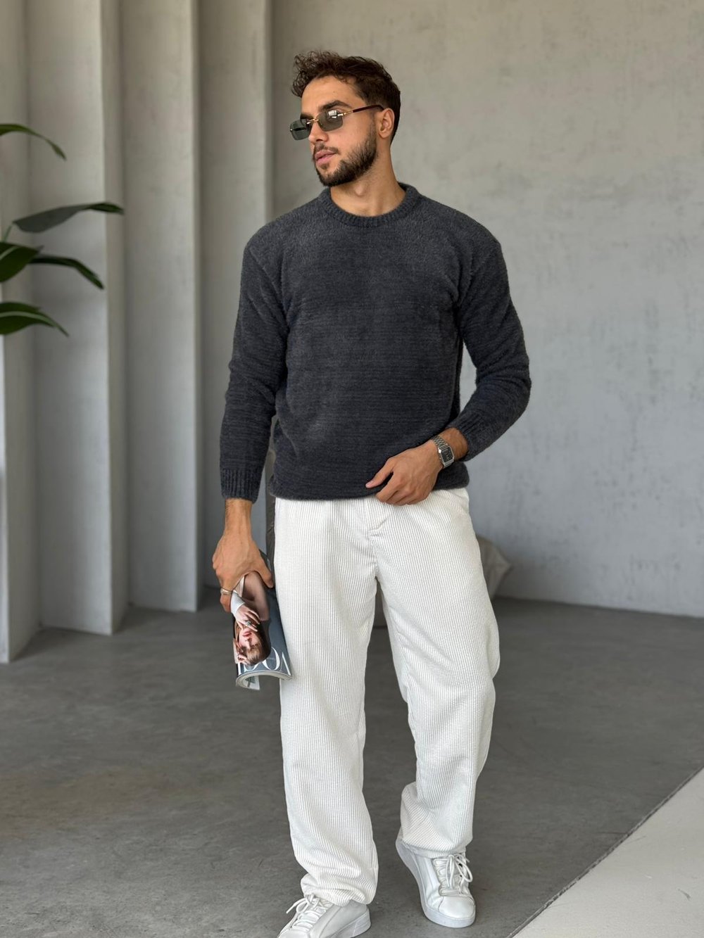 Oversize Basic Yün Kazak Gri