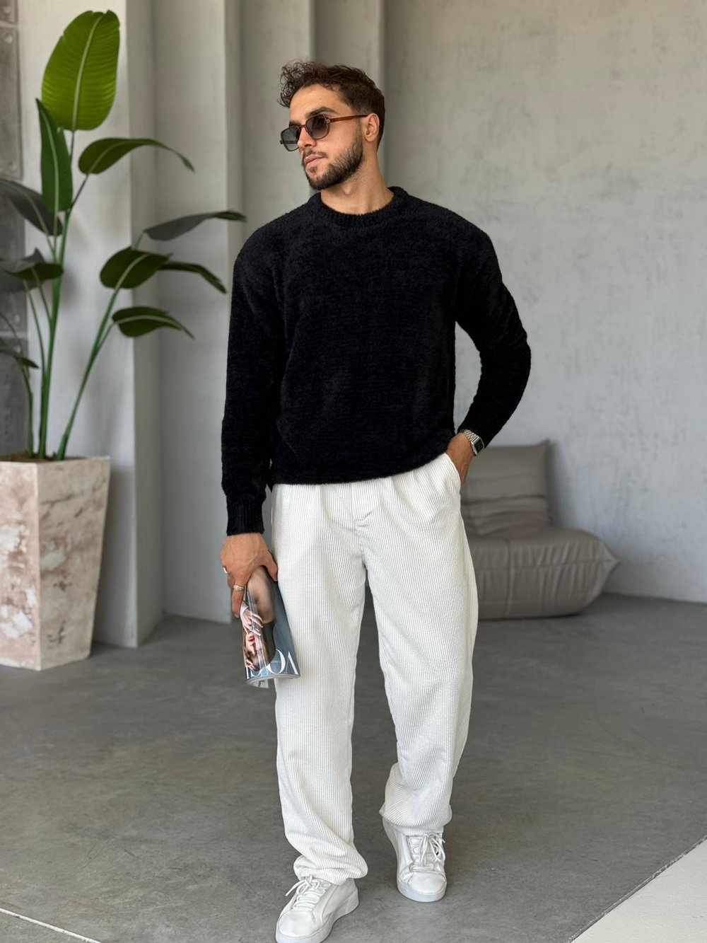 Oversize Basic Yün Kazak Siyah