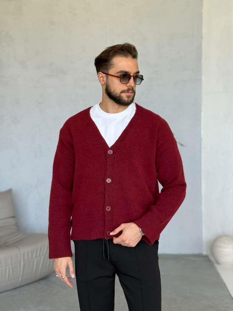 OVERSİZE YÜN HIRKA - Bordo
