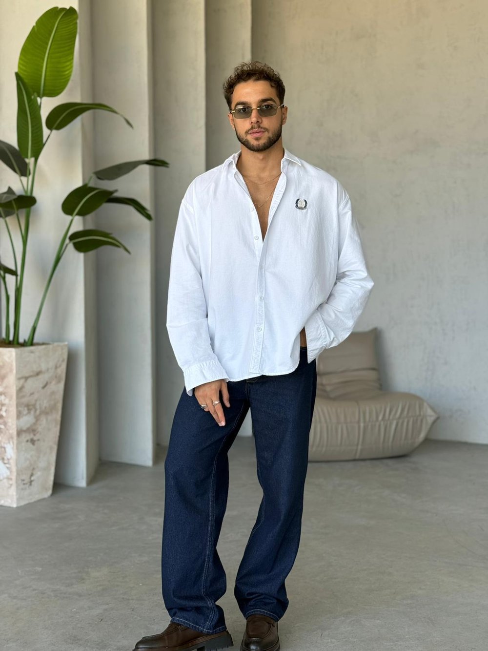 Oxford Herigate Nakışlı Oversize Gömlek Beyaz