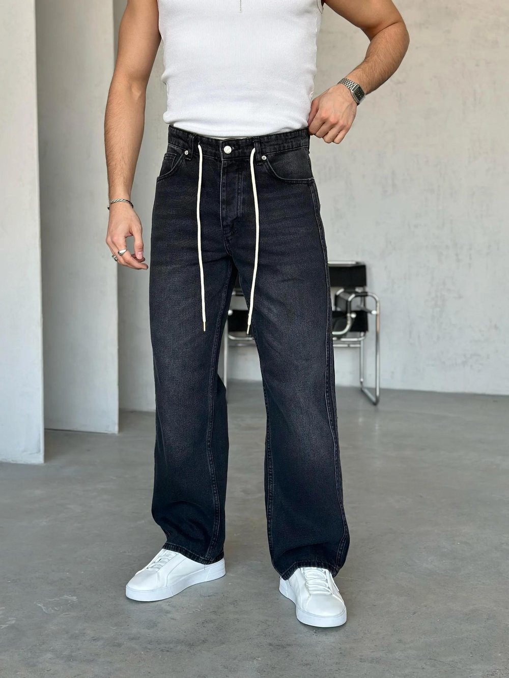 P1002 Nakış Şerit detaylı baggy pantolon G 
