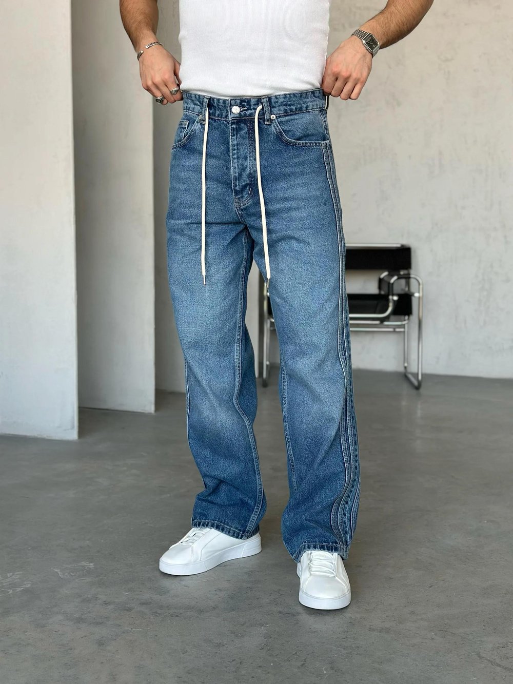 P1003 Nakış Şerit detaylı baggy pantolon G 