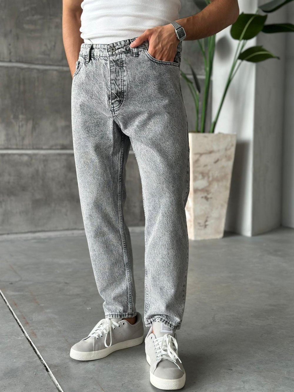 P2673 Füme Yıkamalı Boyfriend Pantolon