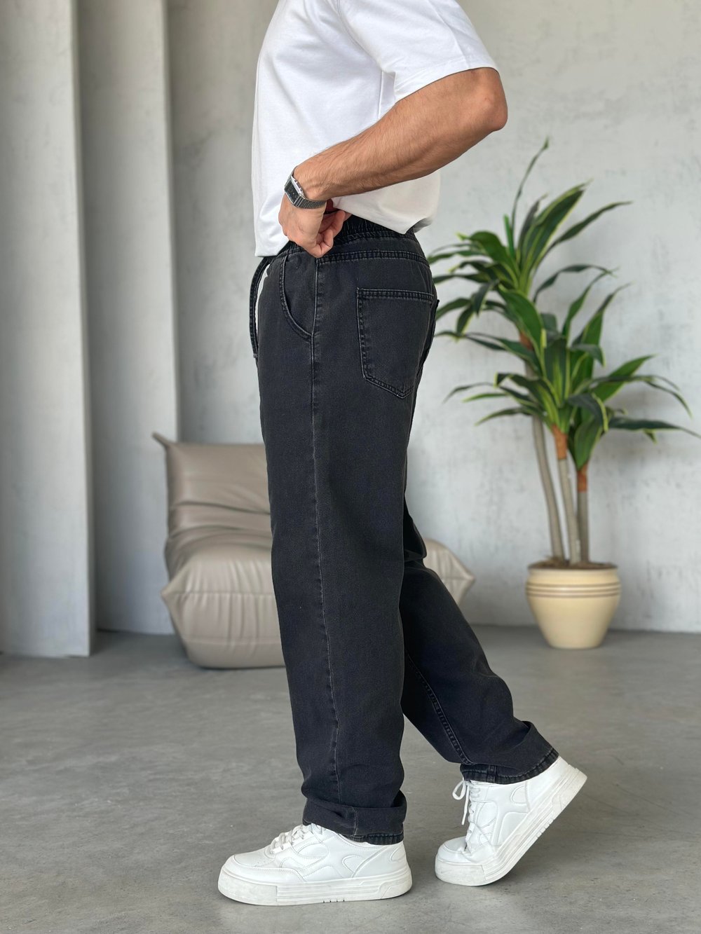 P28512 Füme bel lastik baggy pantolon