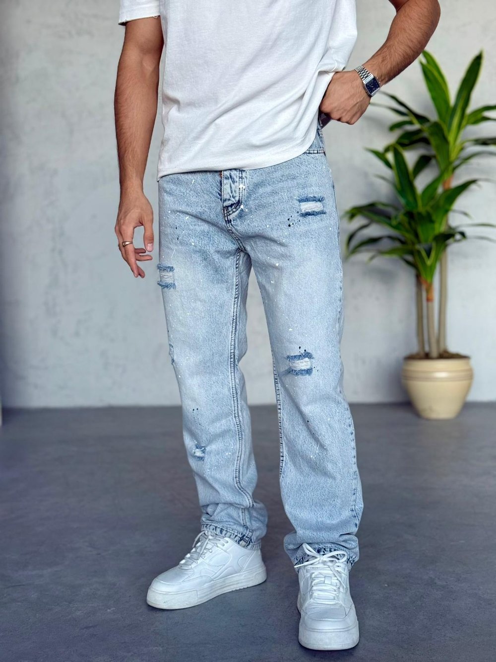P3197 BOYALI YIRTIK DETAYLI BAGGY PANTOLON