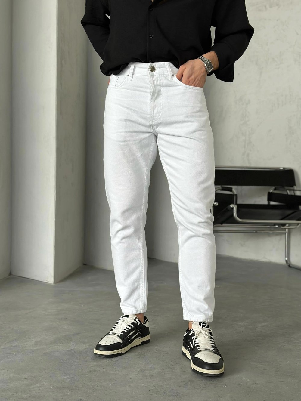 P33980 Beyaz Basic boyfriend kot pantolon