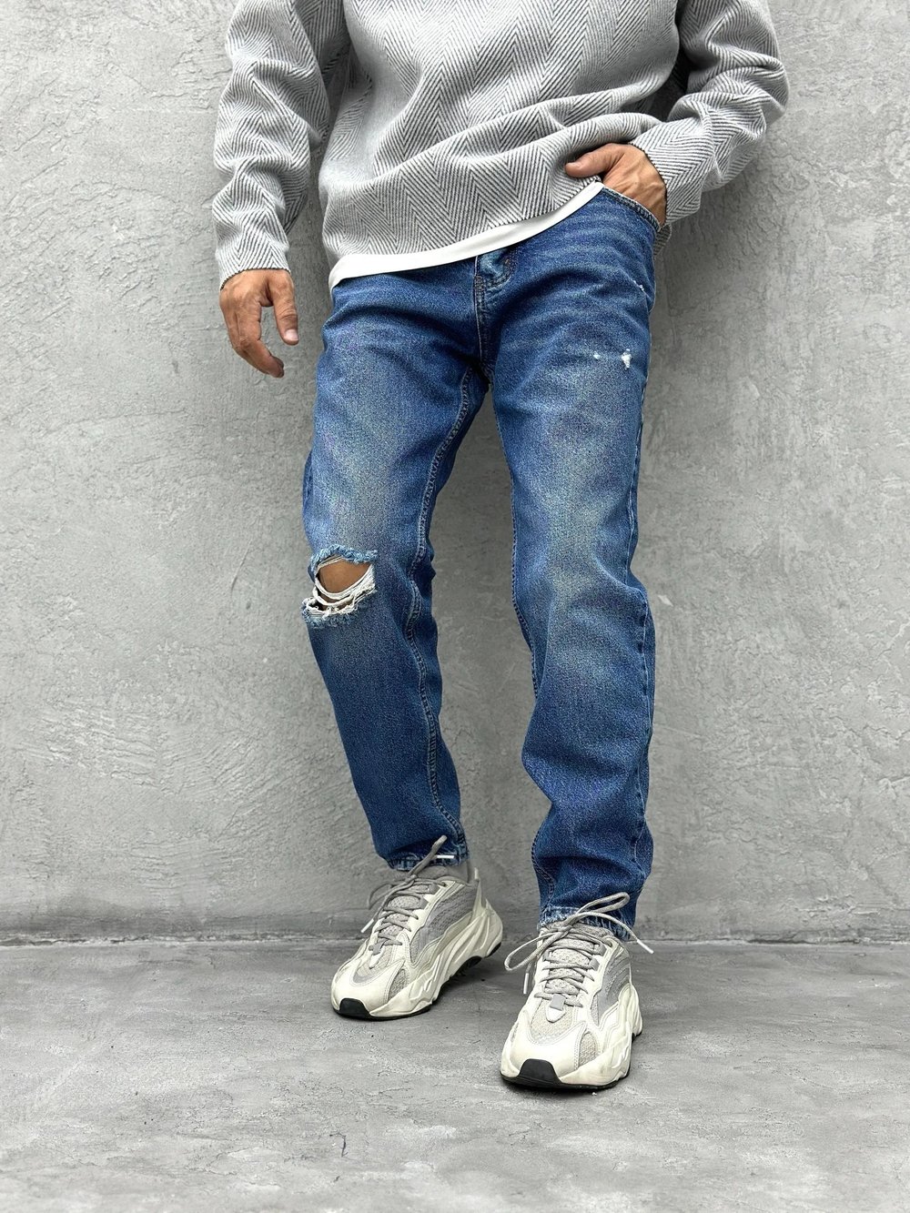 P342 Mavi Diz Yırtık  Boyfriend Pantolon
