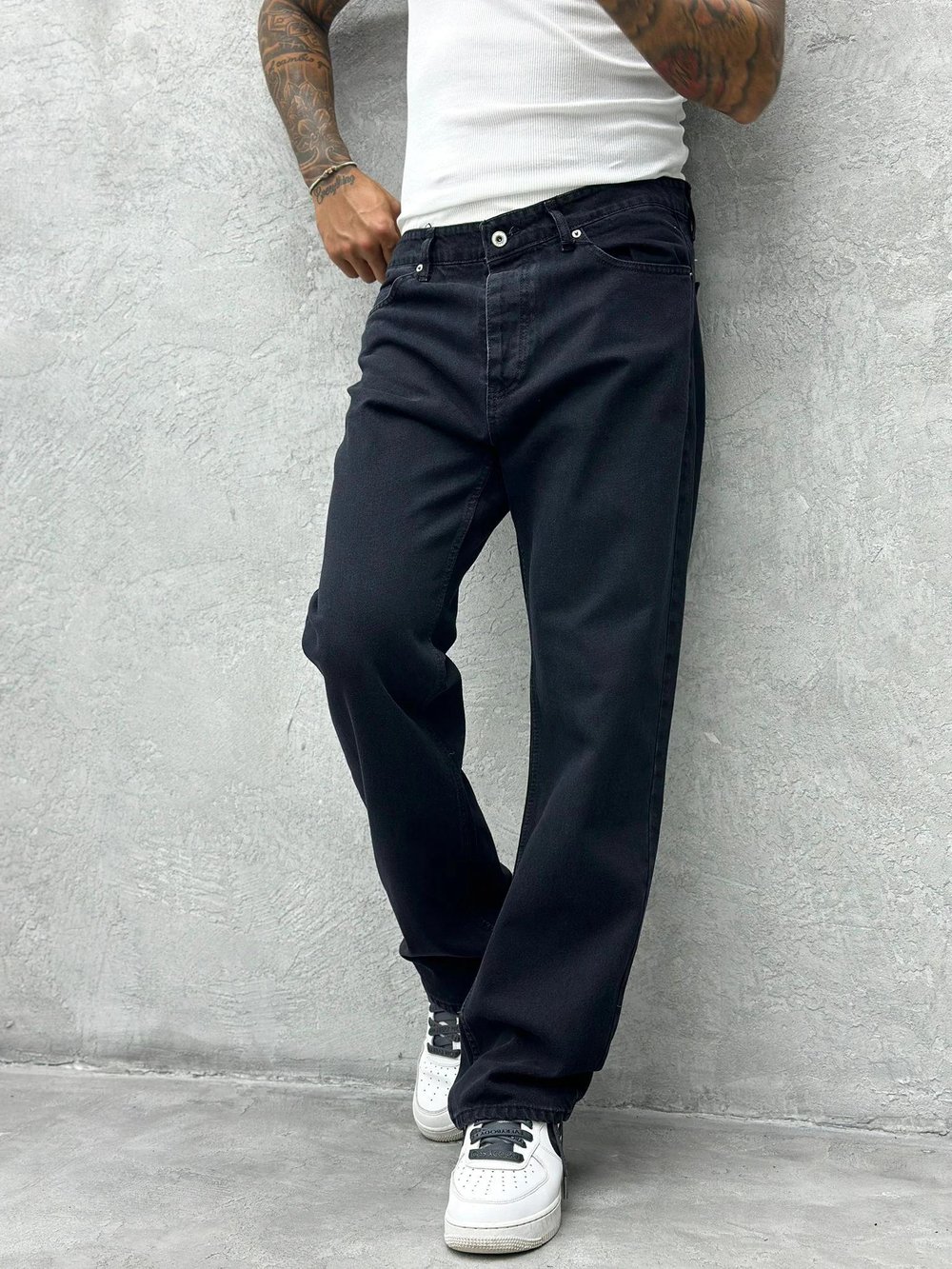 P502 Yıkamalı Siyah Baggy Pantolon W