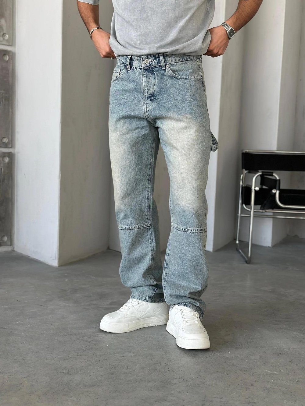 P526 Yıkamalı Modern Tasarım Paça Fermuar Detaylı Baggy Pantolon W