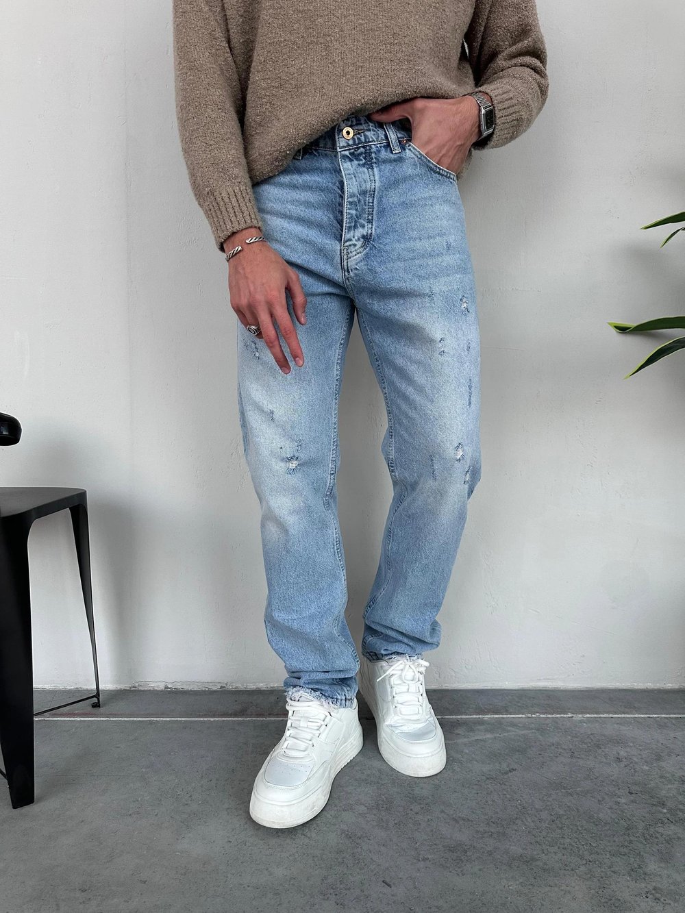 P530 Yırtık Detaylı Baggy Pantolon W