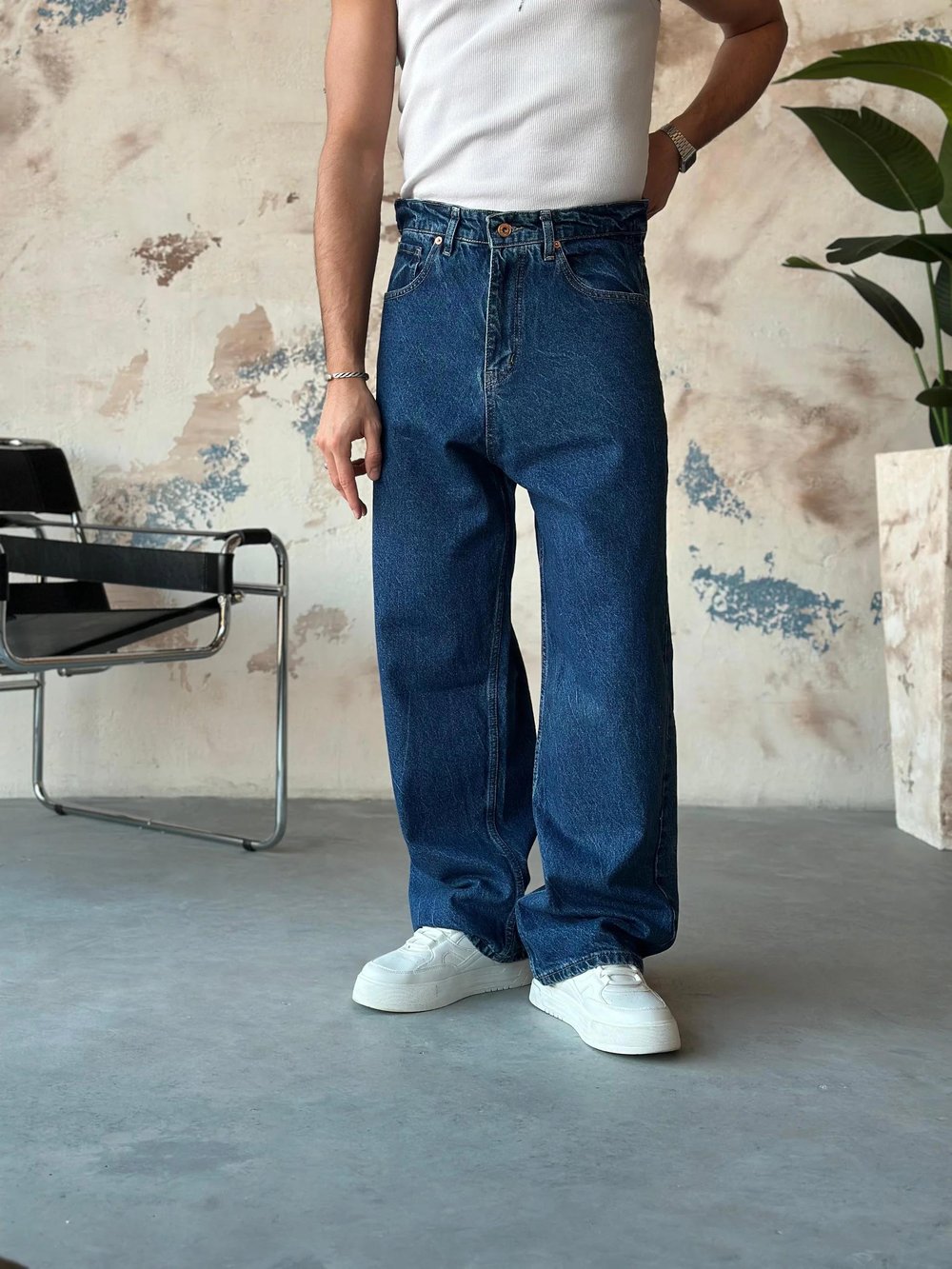 P535 Mavi Baggy Pantolon W