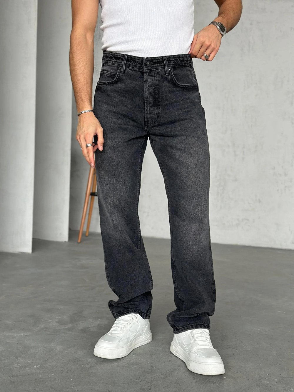 P536 Nakış Detaylı Baggy Pantolon Füme R