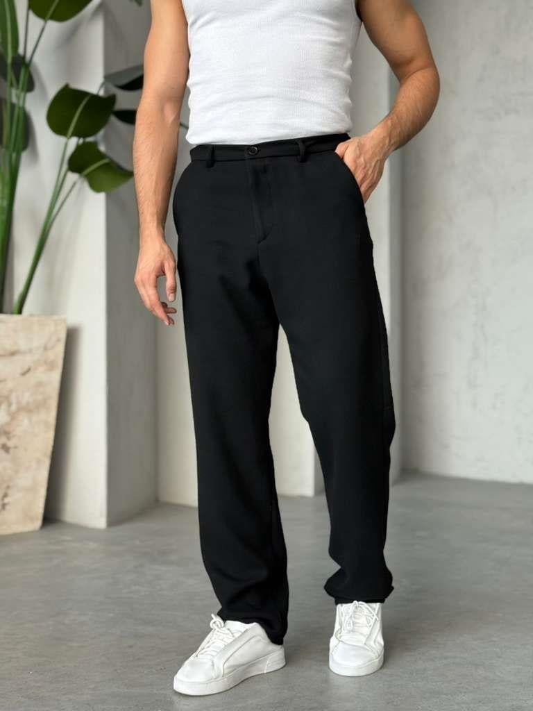 P597 DESENLİ BAGGY KUMAŞ PANTOLON - Siyah
