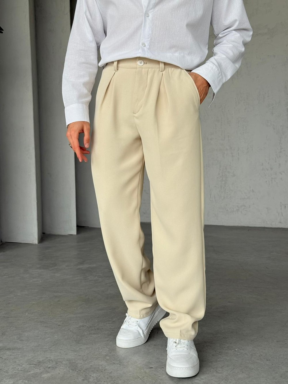 Pileli Baggy Linda Pantolon G - Krem