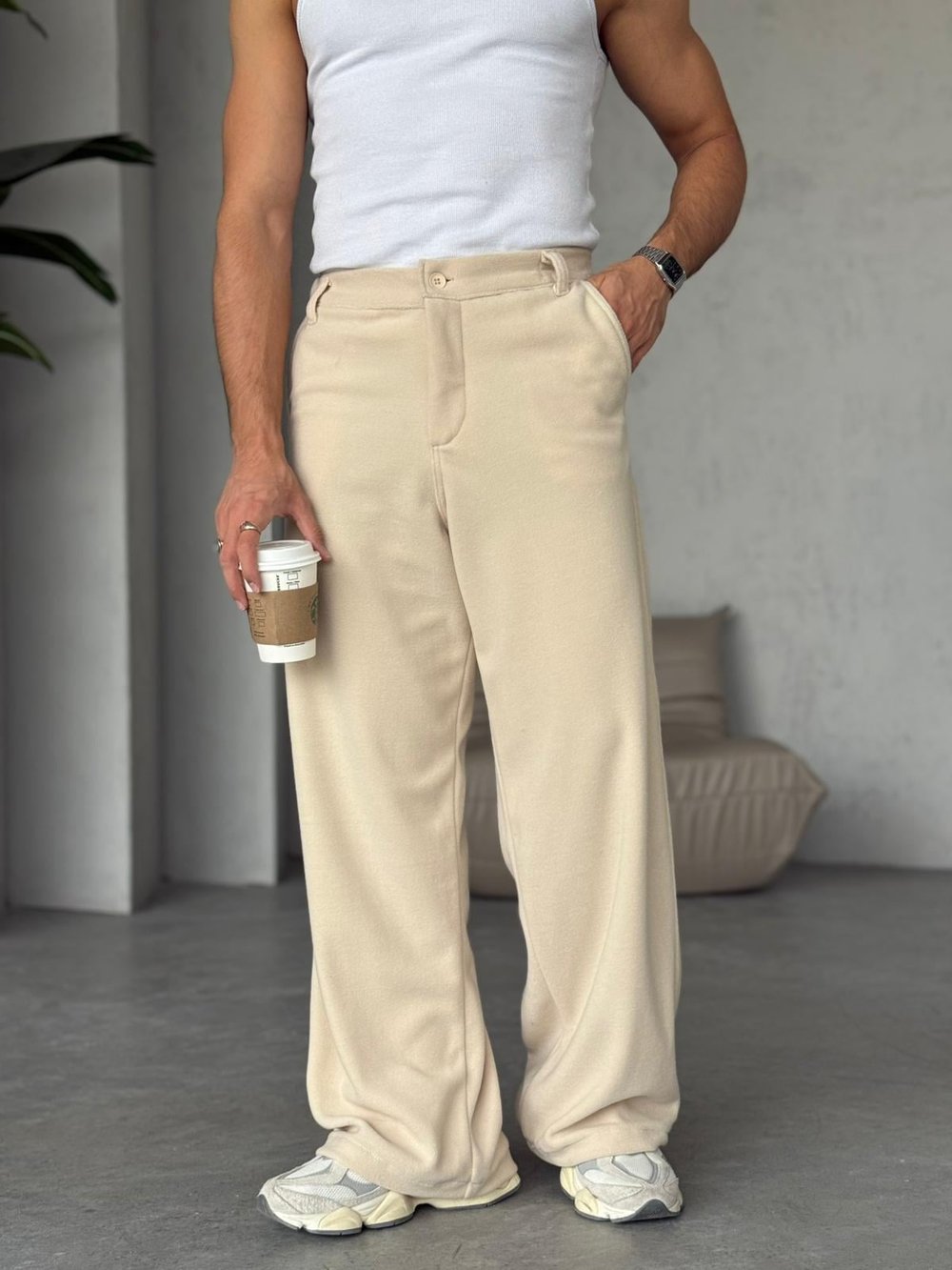 POLAR KUMAŞ BAGGY PANTOLON KREM