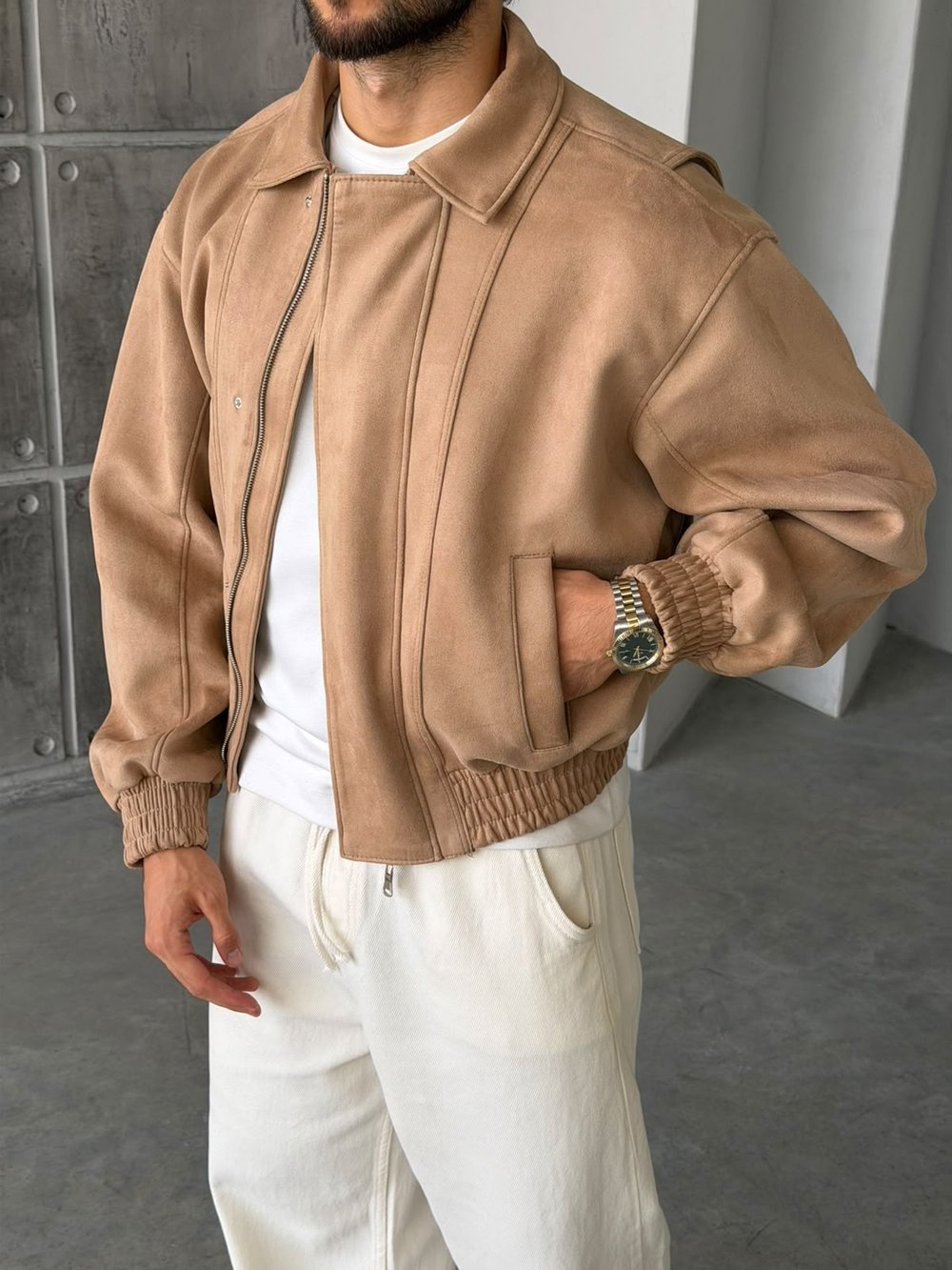 Premium Bomber Nubuk Ceket T Camel