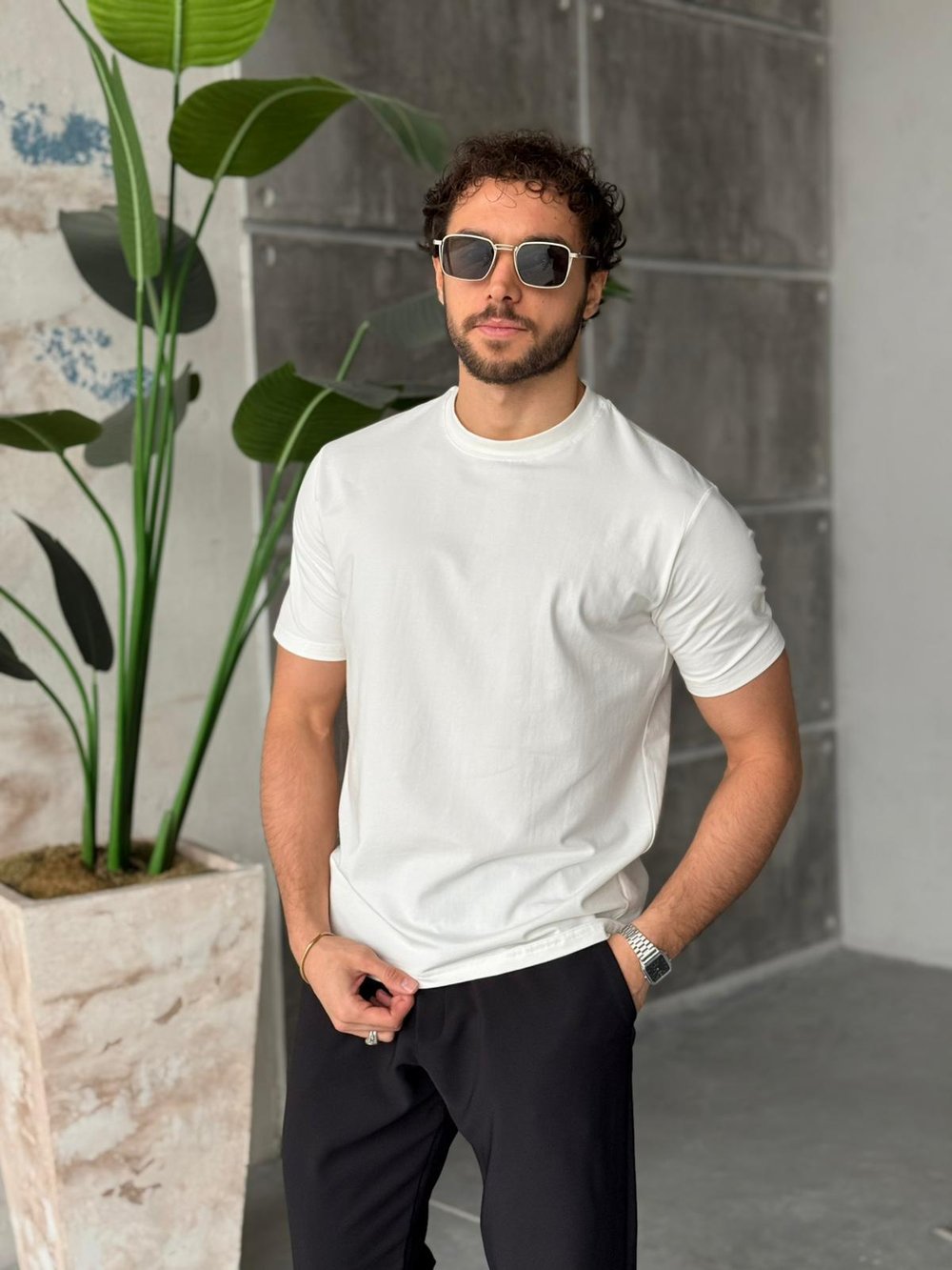 Regular Kalıp Likralı Basic T-Shirt - Beyaz
