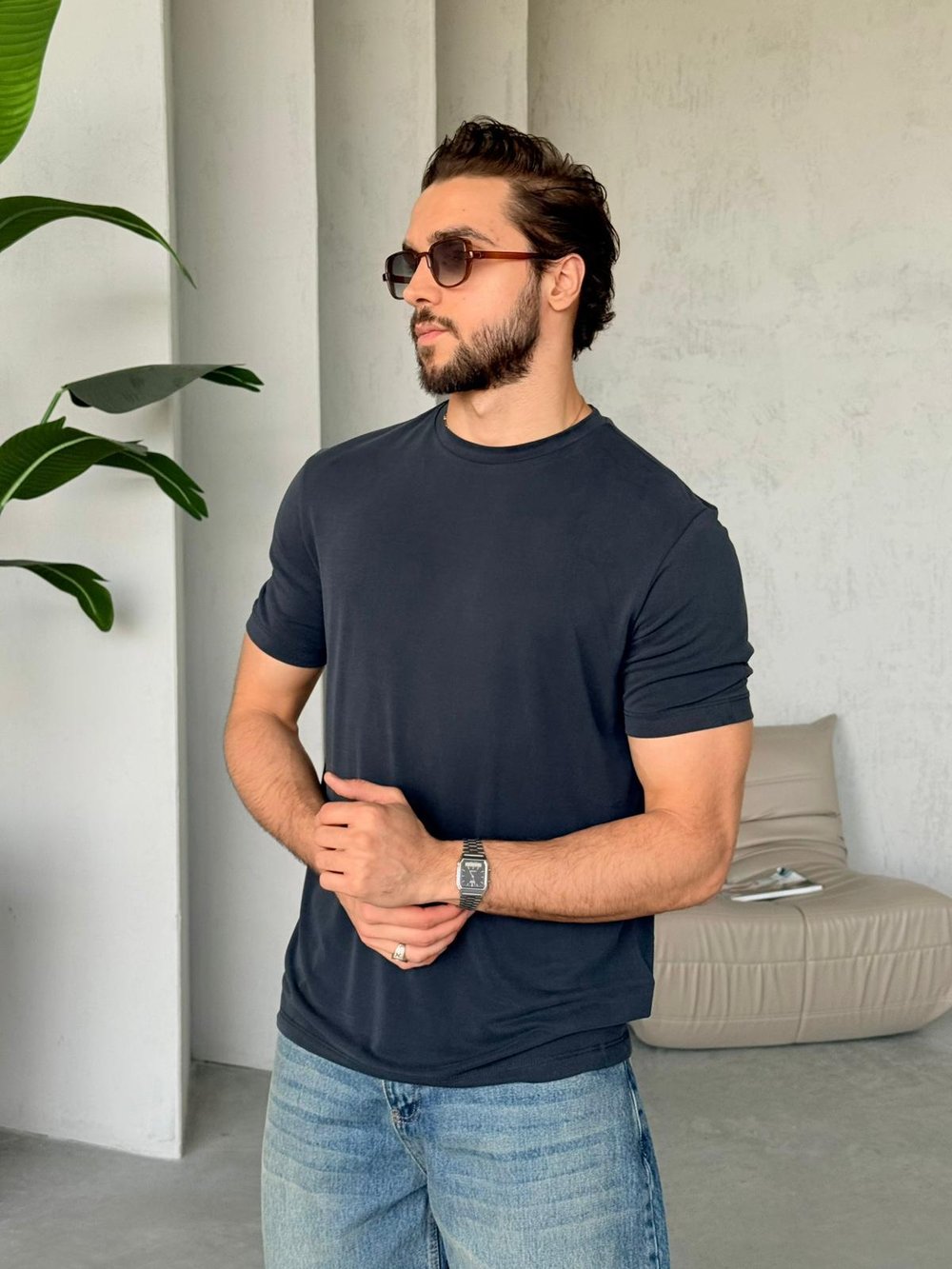 Regular Kalıp Yıkamalı Modal T-Shirt Y - Siyah