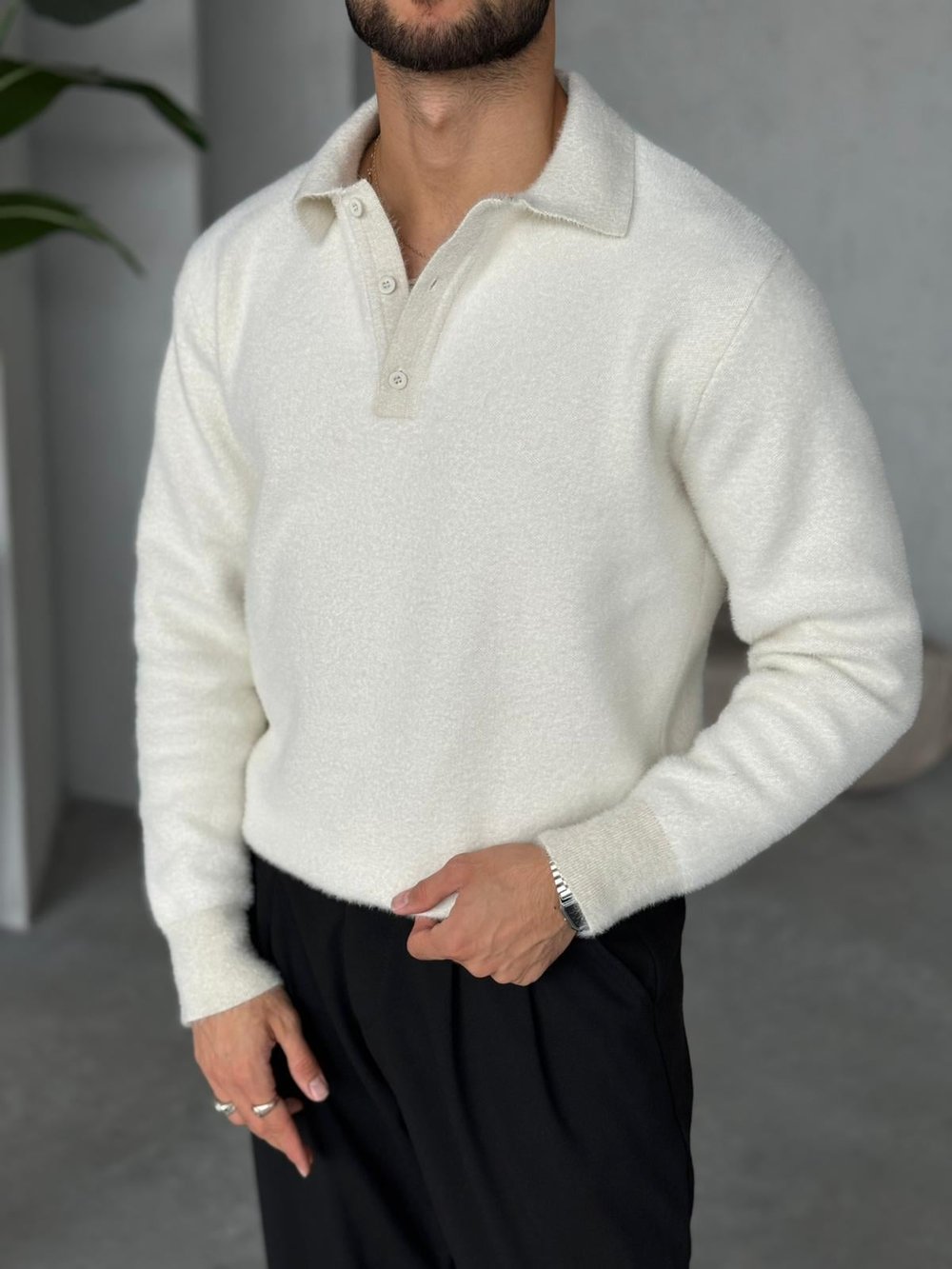 ŞÖNİL POLO YAKA TRİKO EKRU