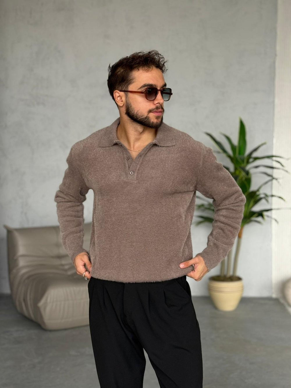 ŞÖNİL POLO YAKA TRİKO KAHVE