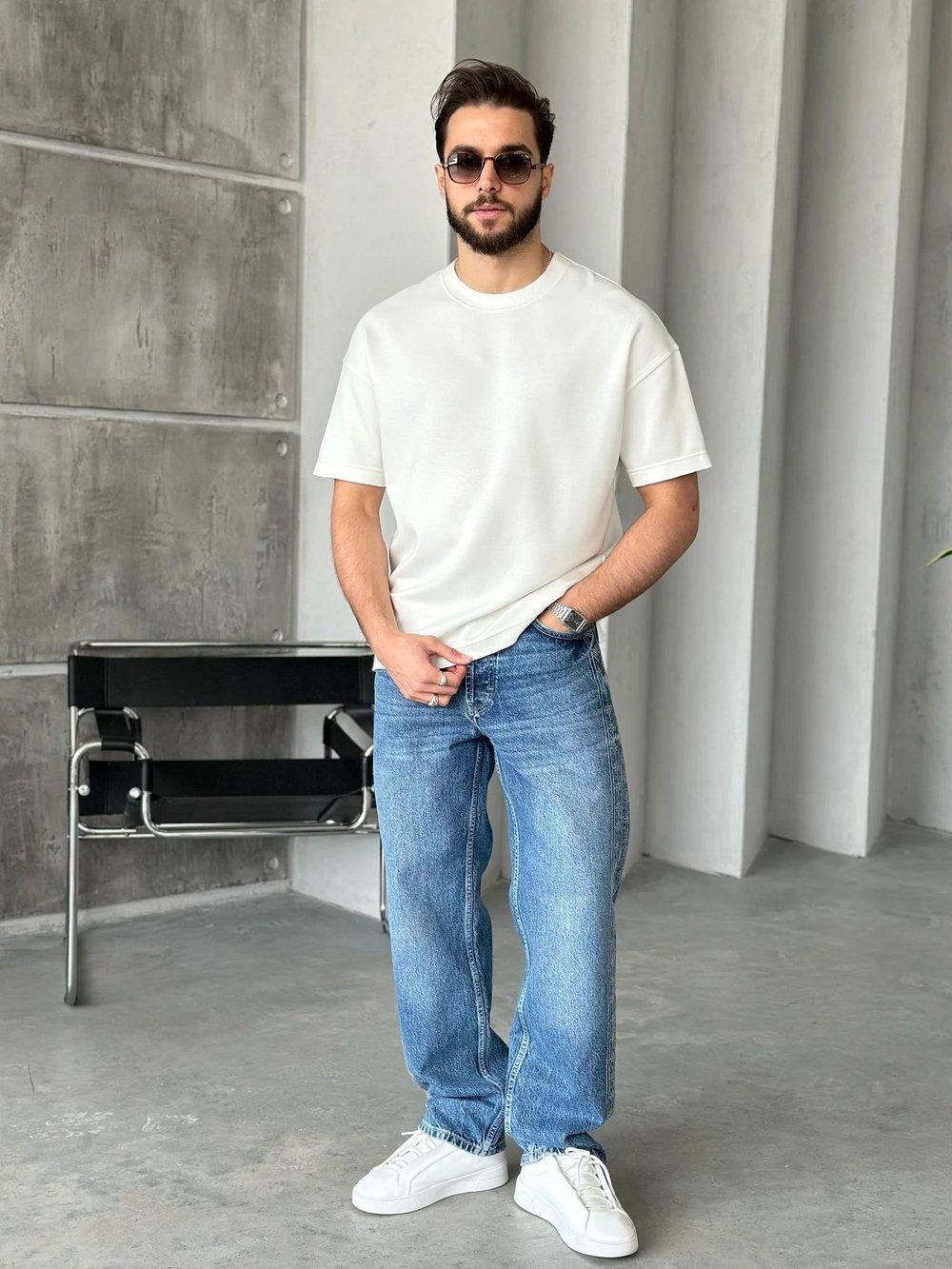T106 Modal Kumaş Oversize T-shirt Beyaz 