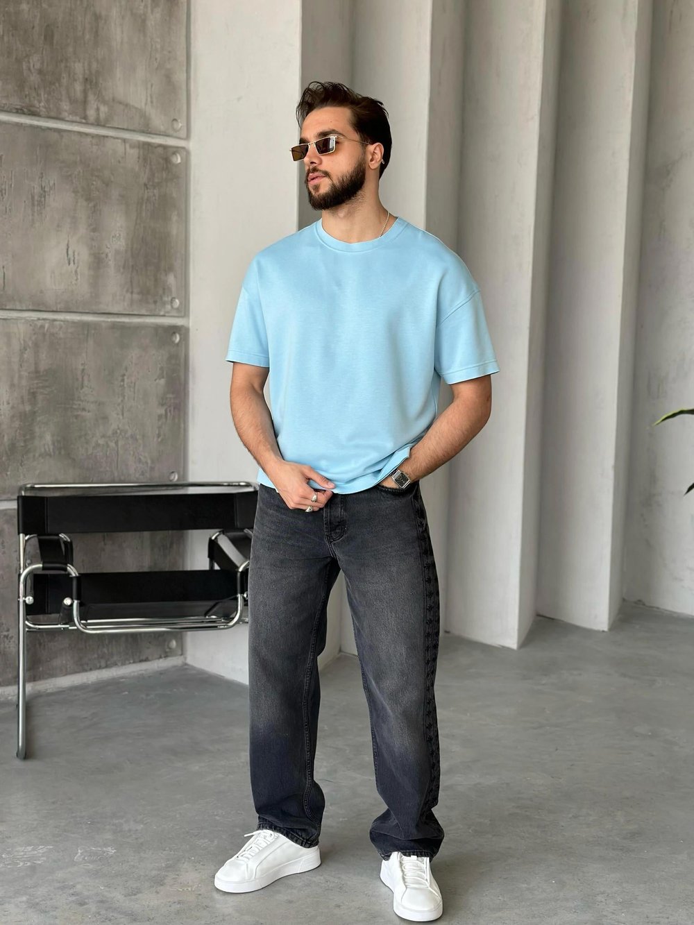 T107 Modal Kumaş Oversize T-shirt Bebe Mavisi