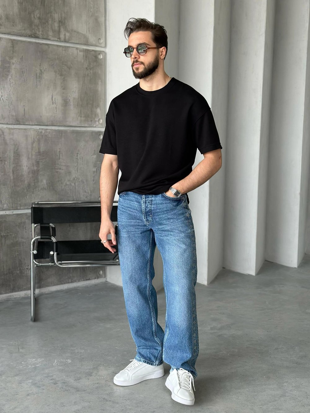 T108 Modal Kumaş Oversize T-shirt Siyah