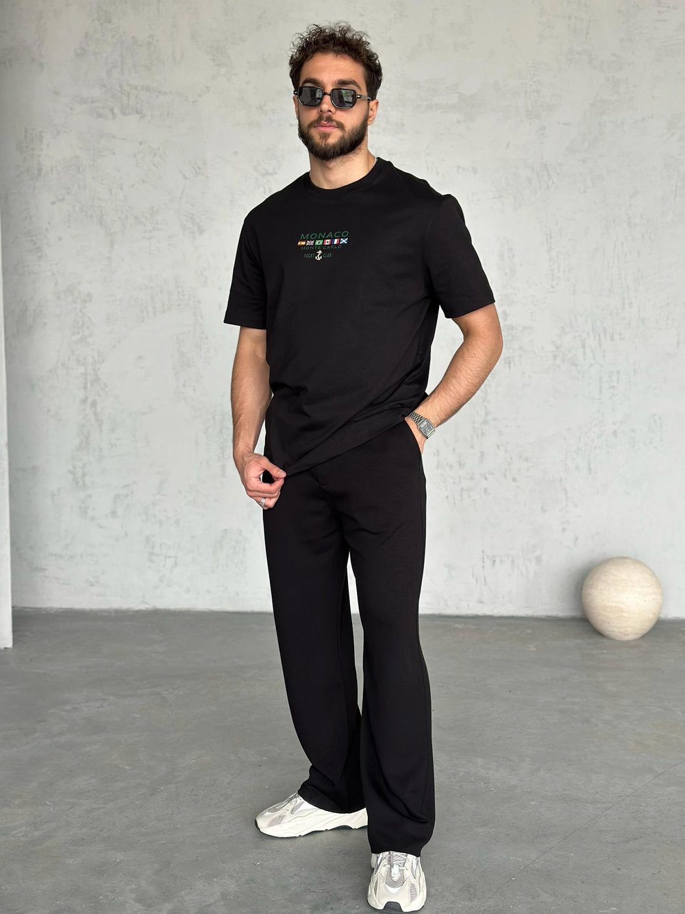 T1998 Monaco Yacht Club T-shirt Siyah