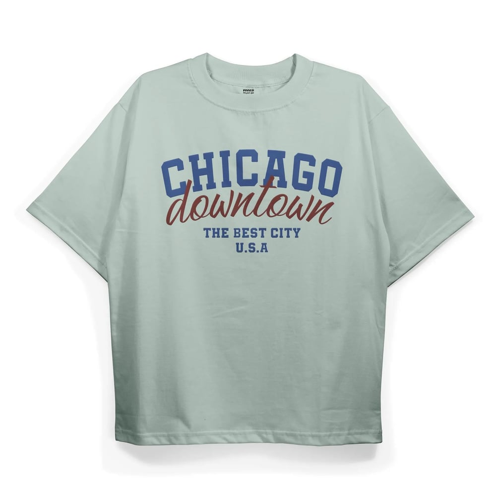 T2023 Chicago Downtown Baskılı Oversize Tshirt