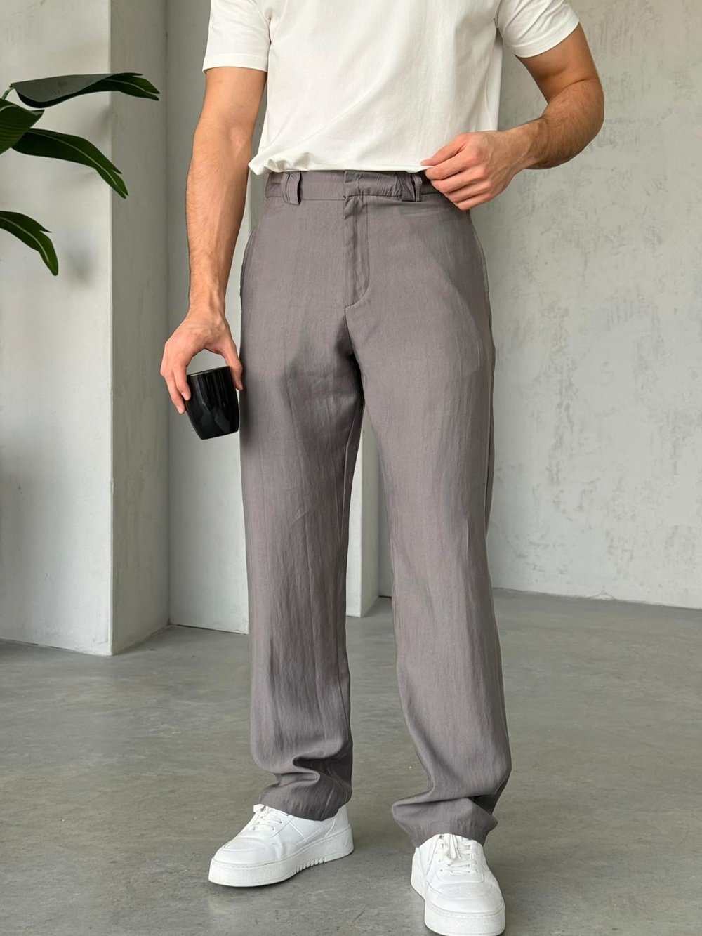 Tensel Kumaş Baggy Pantolon - Gri