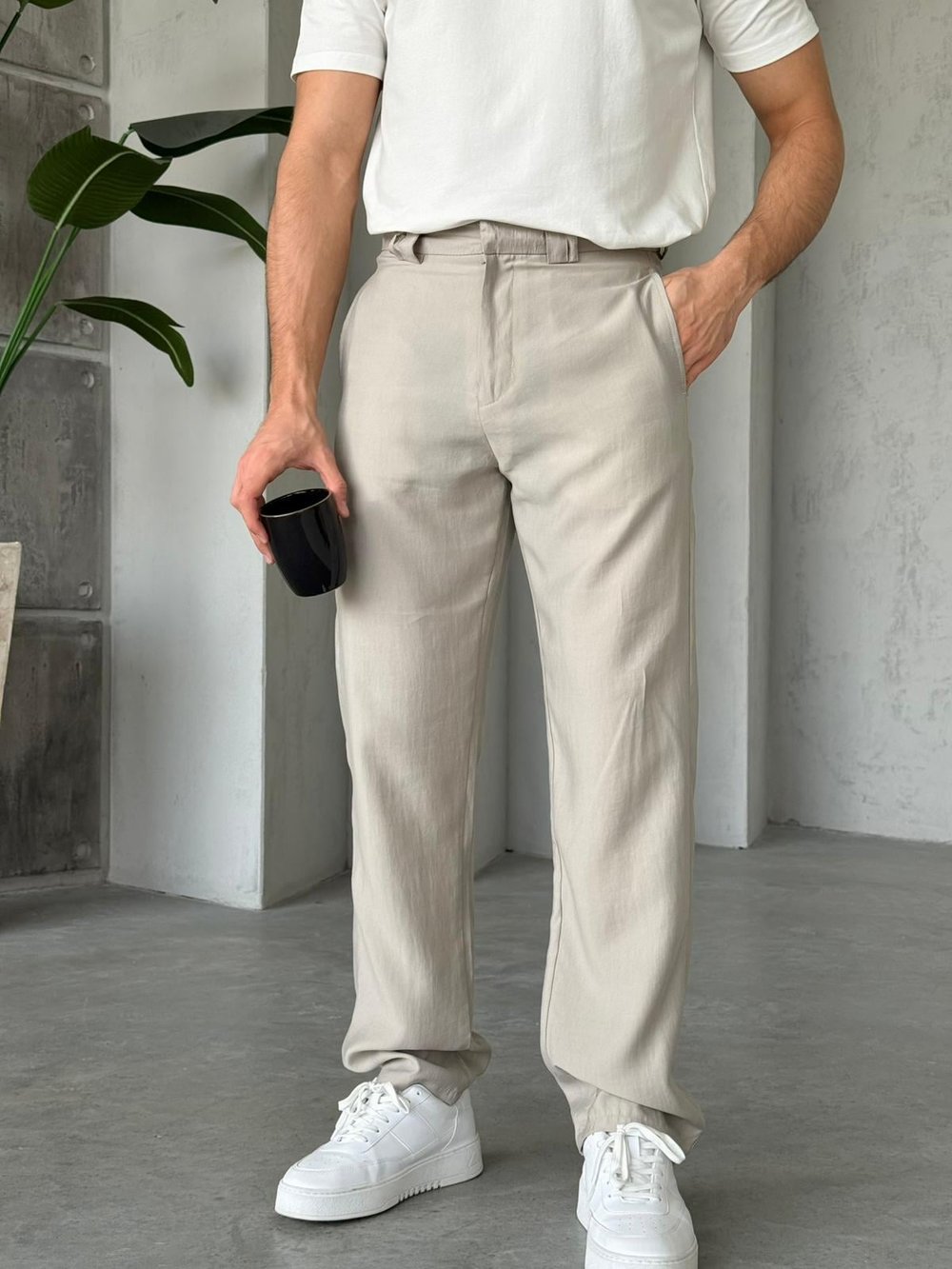 Tensel Kumaş Baggy Pantolon - Taş