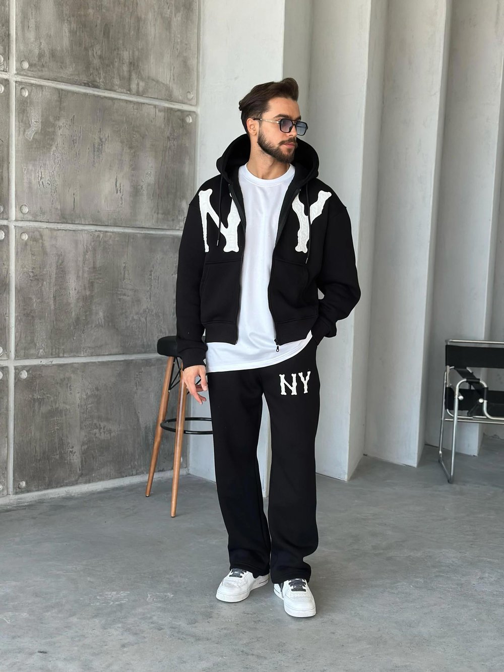 TK106 ÜÇ İPLİK NY NAKIŞLI EŞOFMAN TAKIM SİYAH