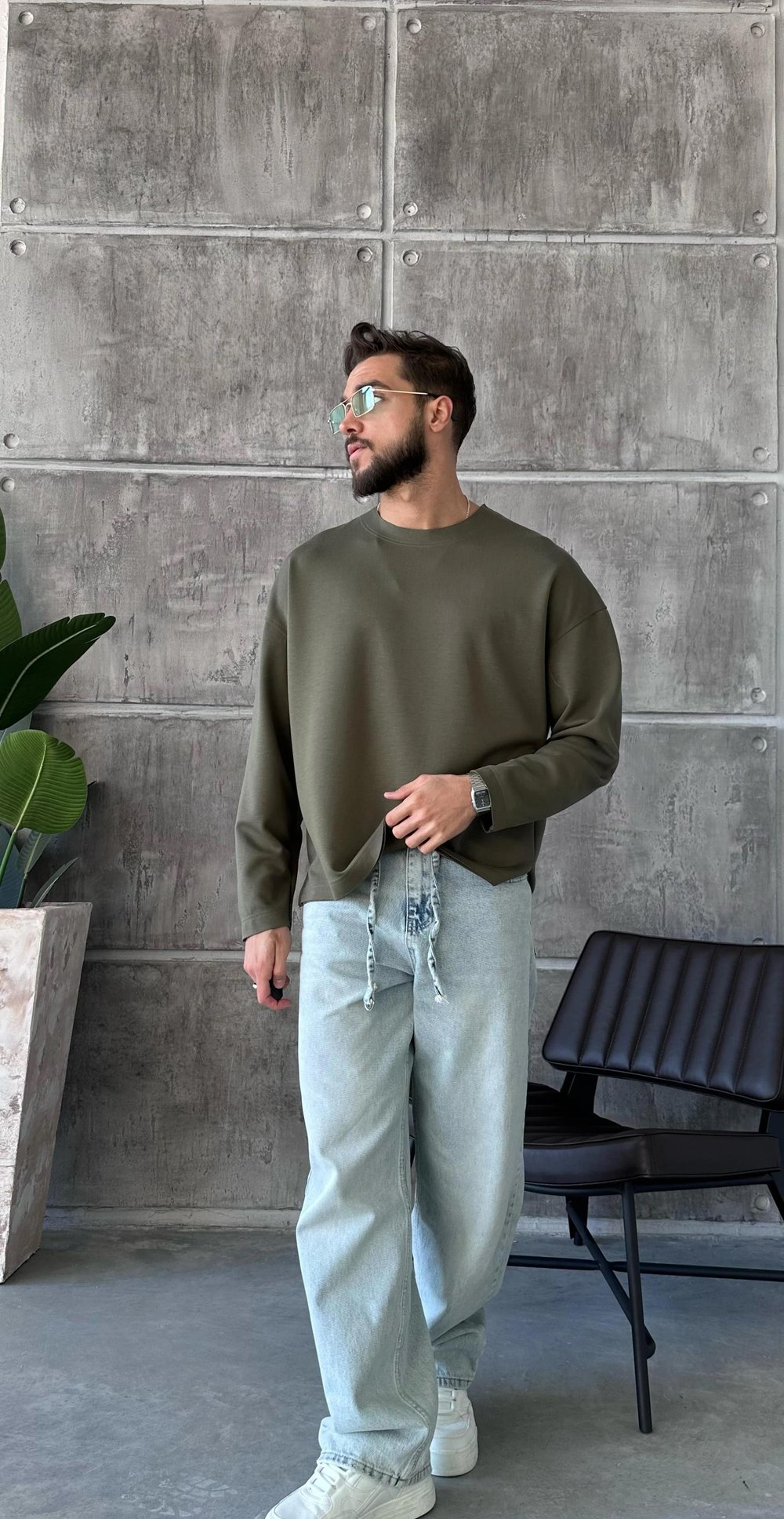 TR1022 Oversize Modal Kumaş Sweat Haki