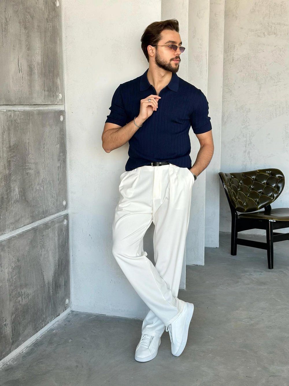 TR270121 Fermuarlı Polo yaka triko LACİVERT V