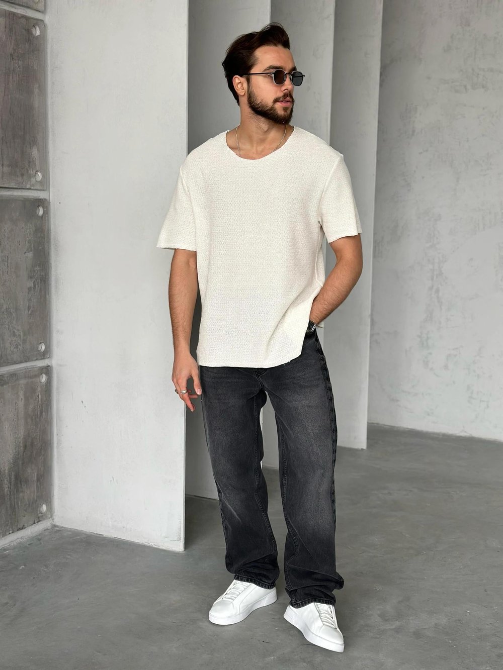 TR3000 Naturel Yaka triko t-shirt EKRU K