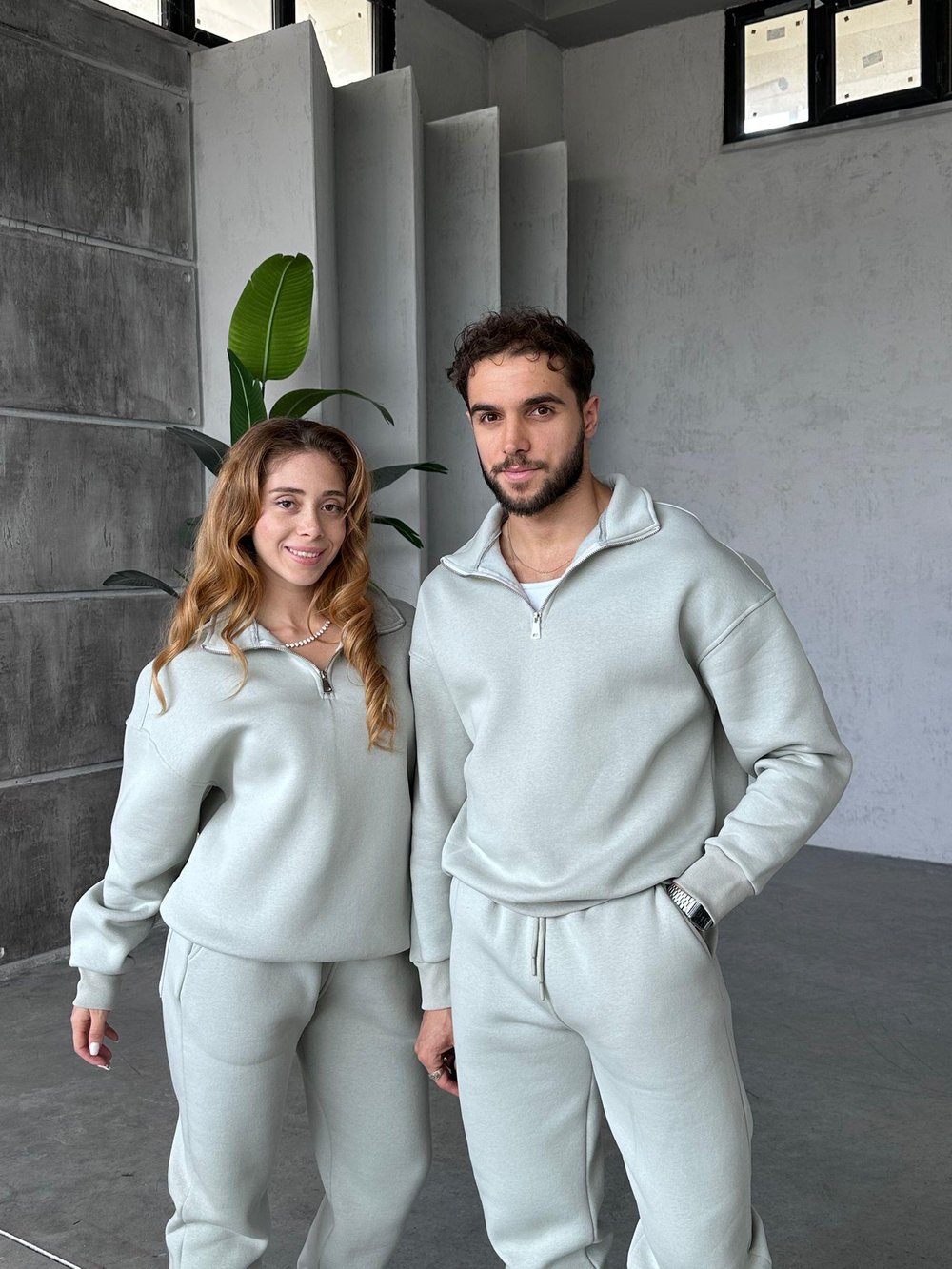 Yarım Fermuar 3 İplik Şardonlu Eşofman Takım Ice Gri