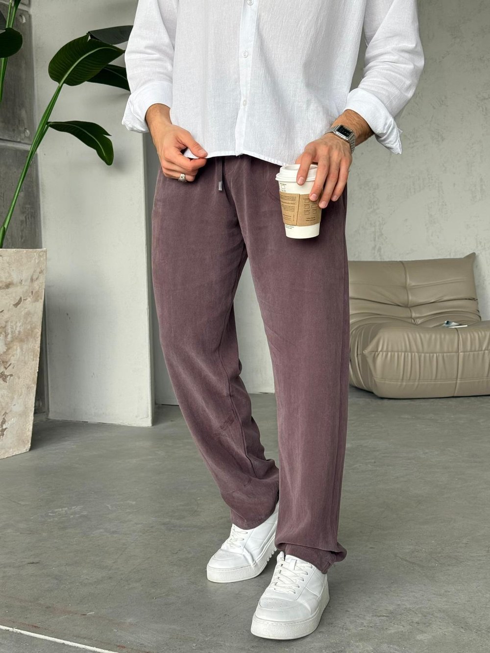 Yıkamalı Modal Jogger Pantolon  Y - Kahverengi