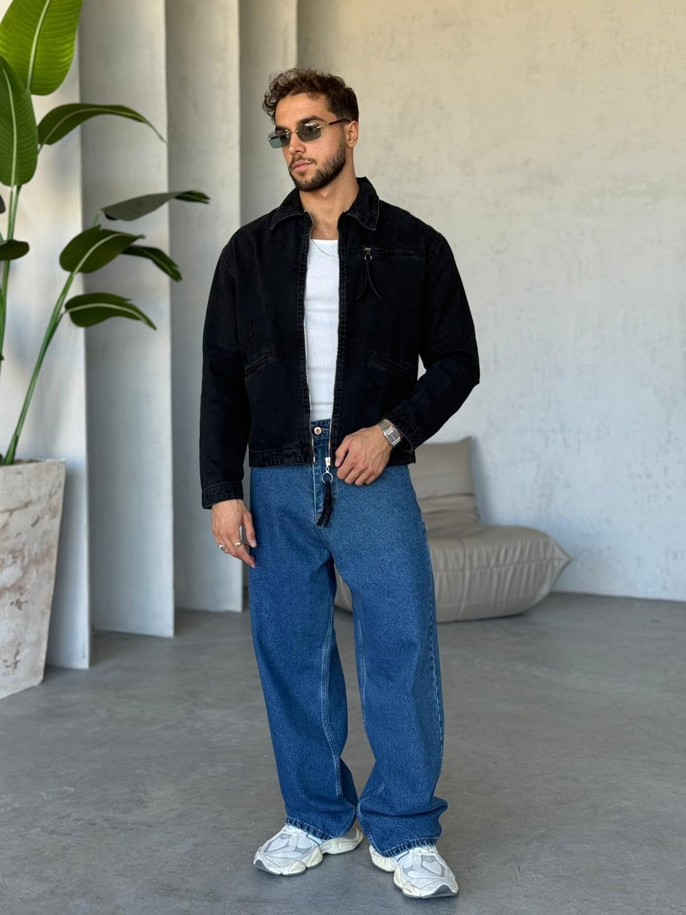 Yırtık Detaylı Denim Kot Ceket Siyah