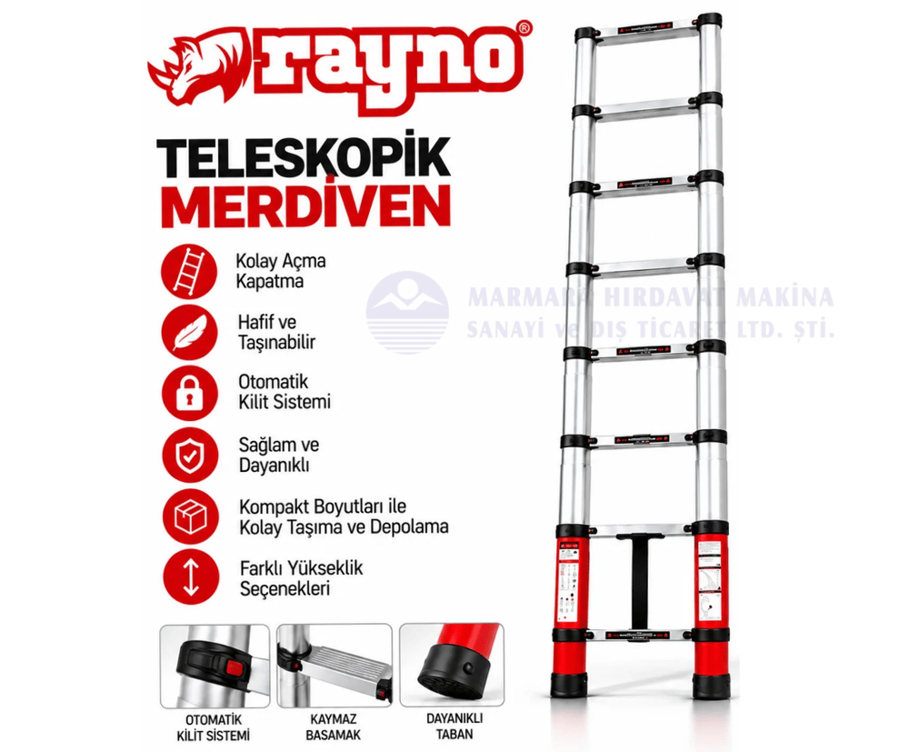 RAYNO TELESKOPİK MERDİVEN 290 CM 10 BASAMAK RYN12502