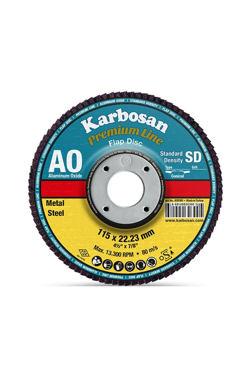 Karbosan 115x22.23 Alüminyum Oksit (ao) Flap Disk 60 Kum - 10'lu