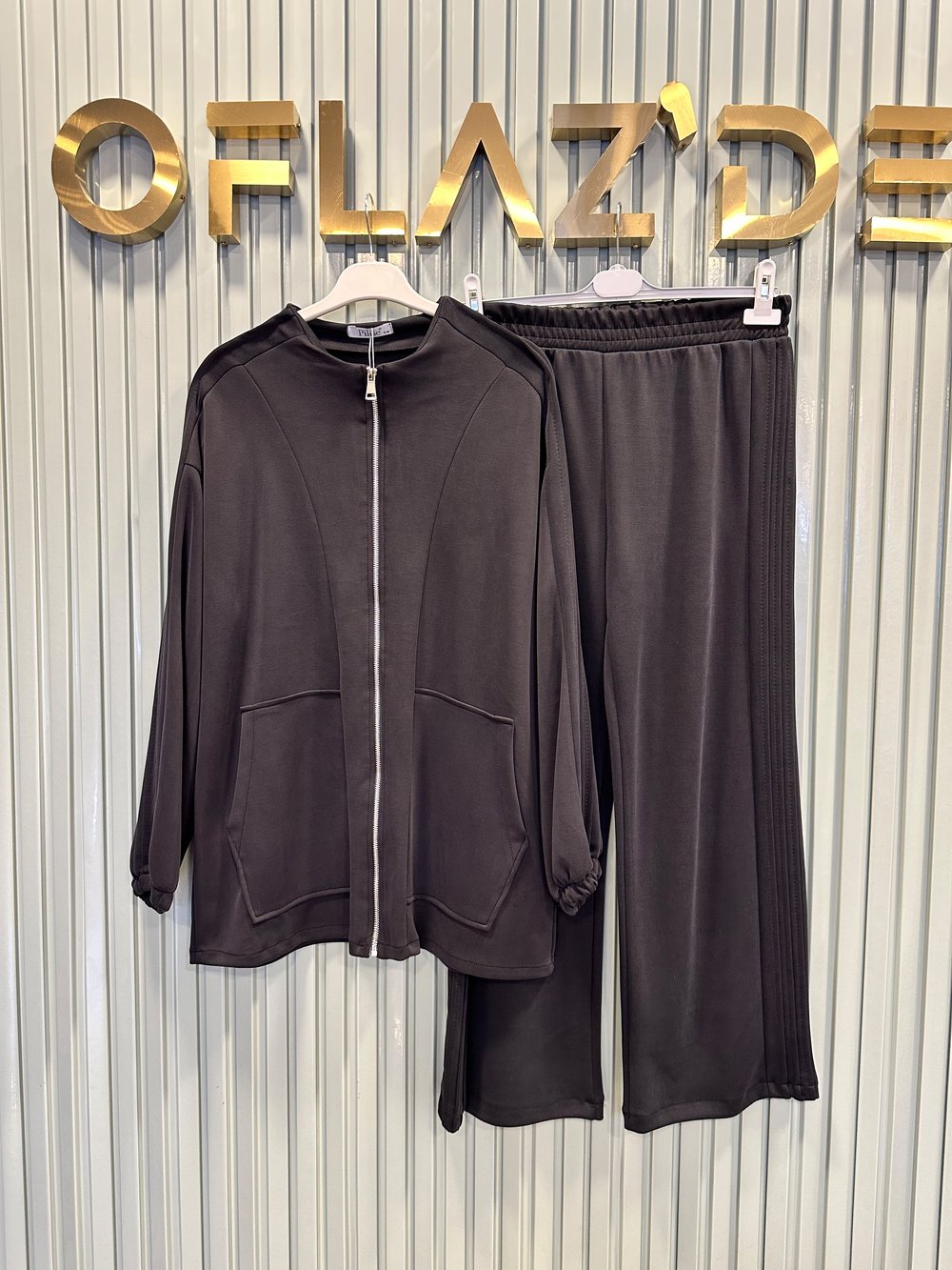 Boydan Fermuarlı Basic Pantolon Takımı Siyah 22756