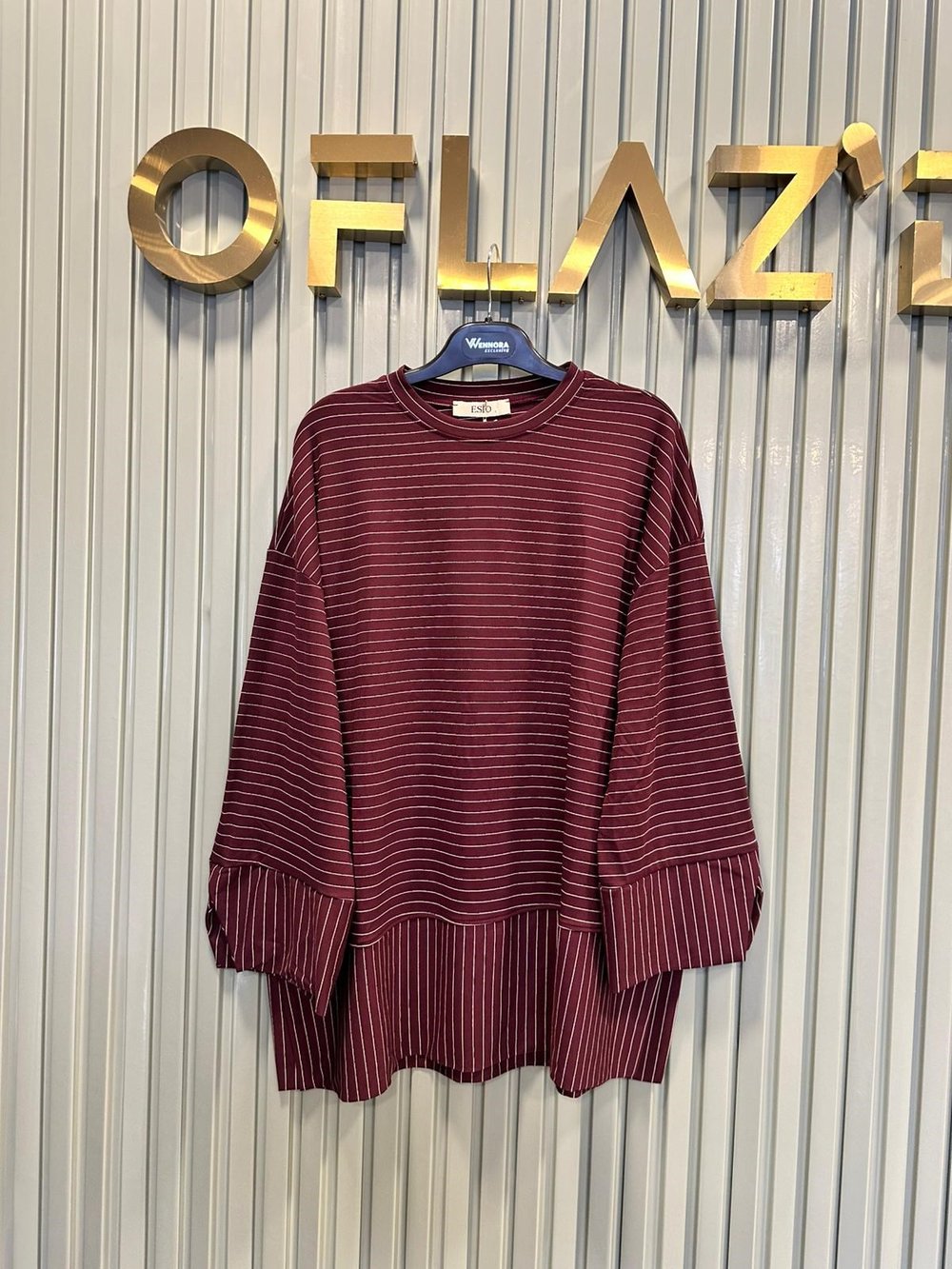 Çizgili Oysho Sweat Bordo 5023