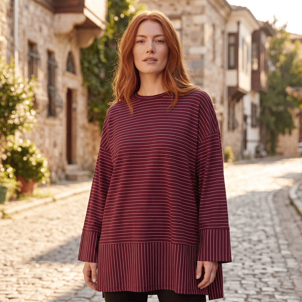 Çizgili Oysho Sweat Bordo 5023