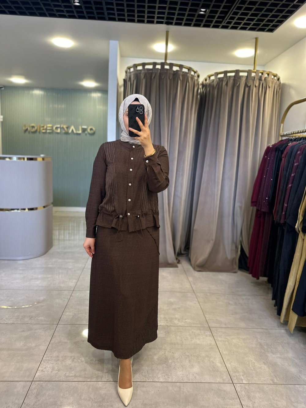 Defrina Çizgili Komb. Etekli Takım Kahverengi 61166
