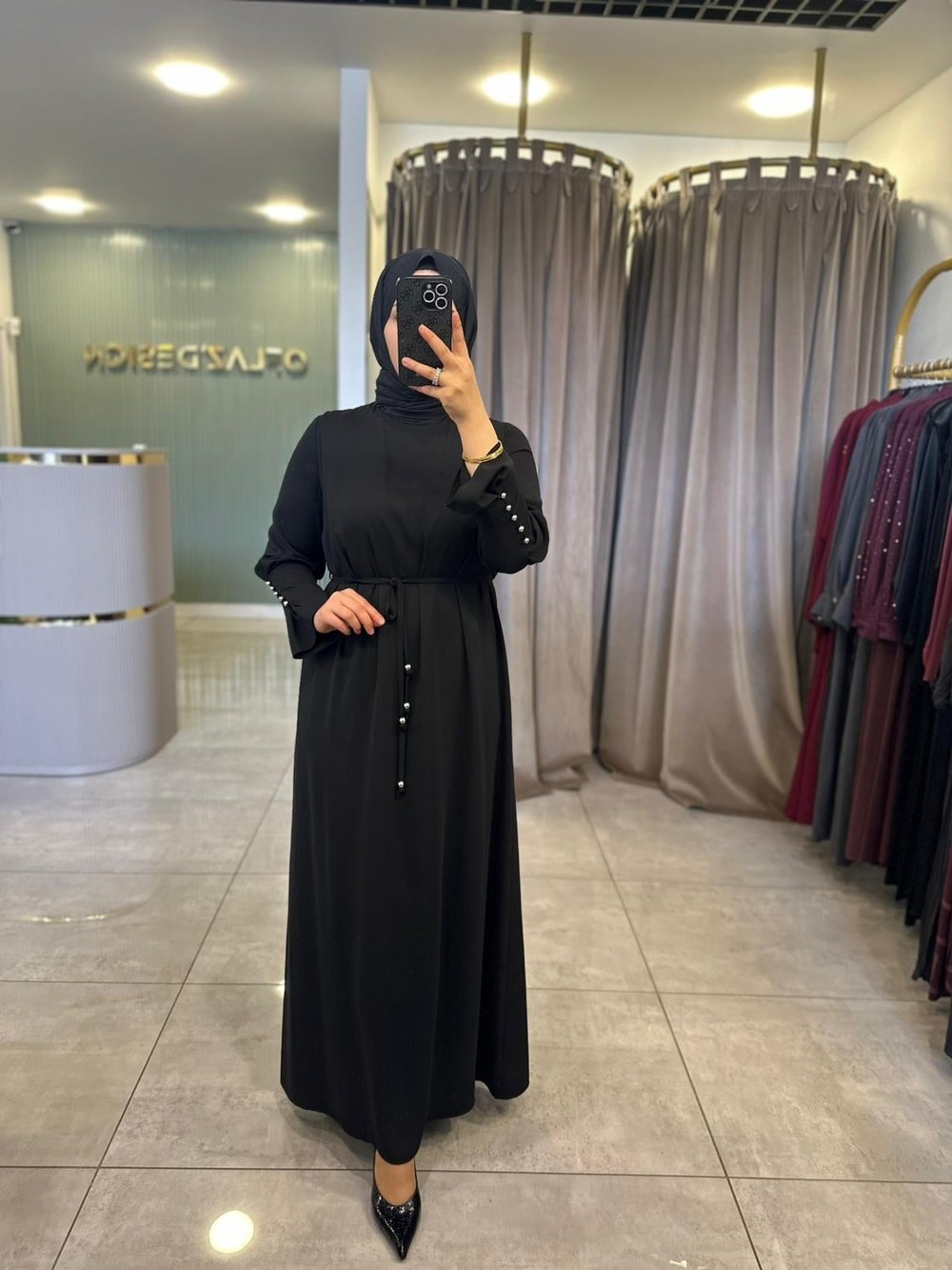 Defrina Kolu Düğme Detaylı Krep Elbise Siyah 41116